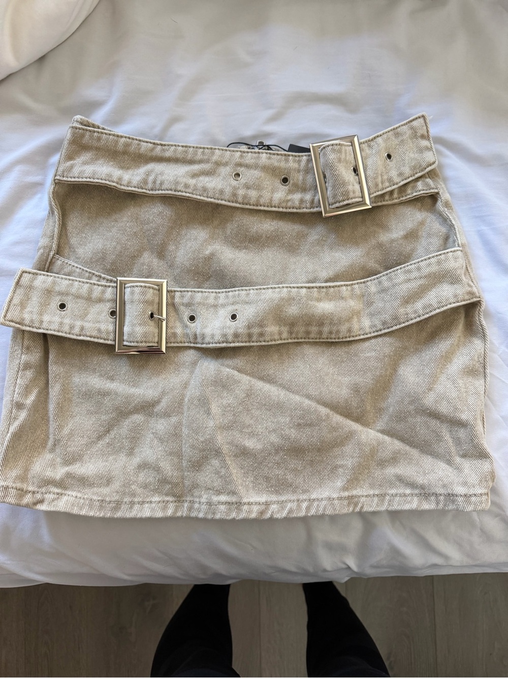 PrettyLittleThing Beige Mini Skirt with Double Buckle Straps